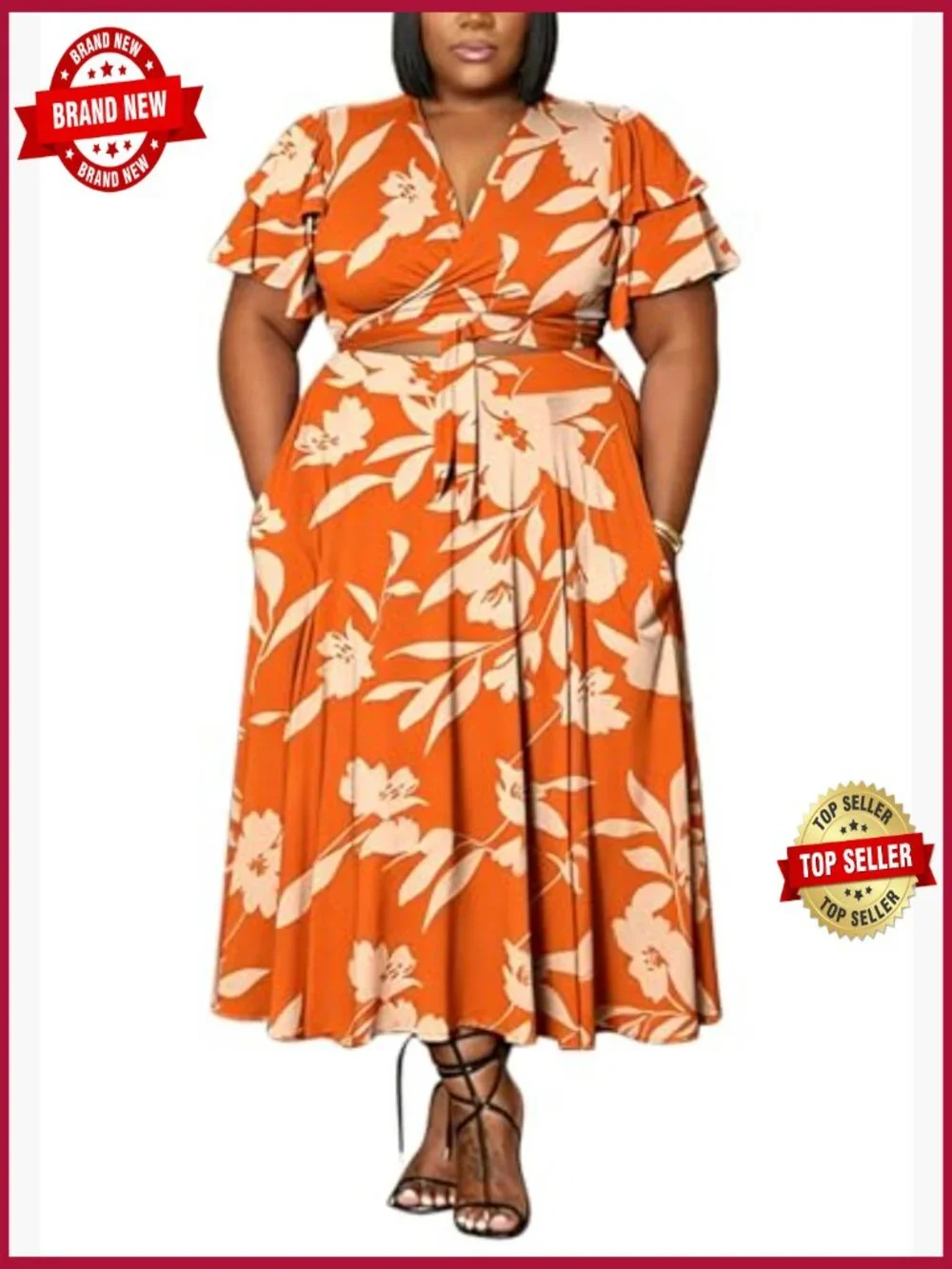 Plus Size 2 Piece Crop Top & Maxi Skirt Set Summer Flowy Matching Outfit